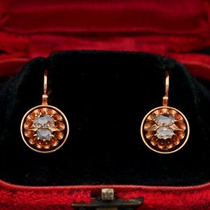 Antique Victorian .60ct Table Cut Diamond Earrings 18ct Gold