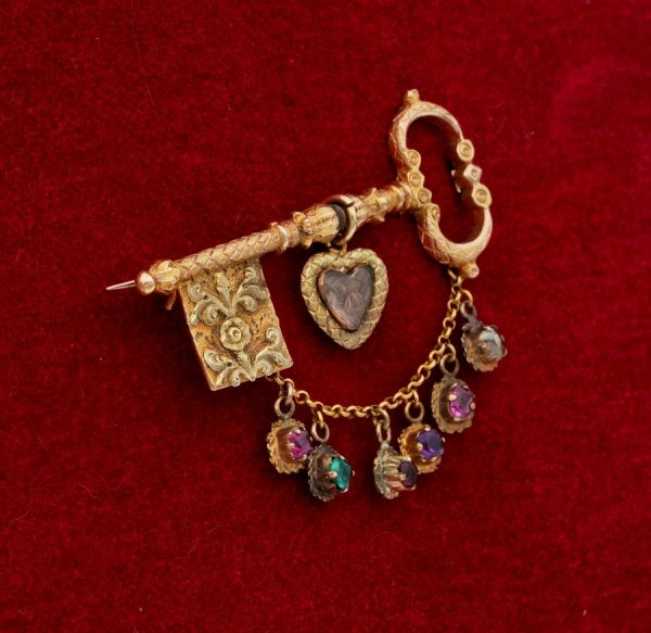 Antique Georgian Key to My Heart Rare 18ct Acrostic Brooch