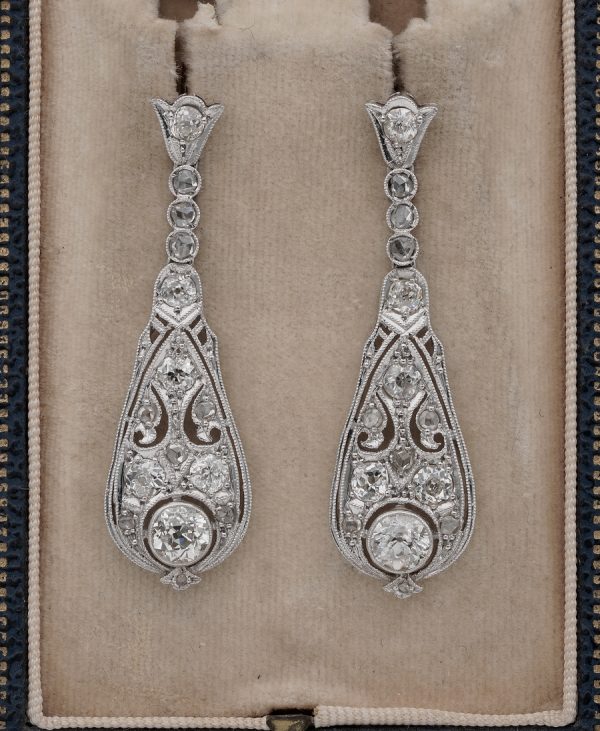 Antique Belle Epoque 3.60ct Old Cut Diamond Platinum Drop earrings