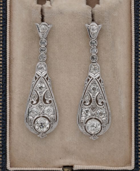 Antique Belle Epoque 3.60ct Old Cut Diamond Platinum Drop earrings ...