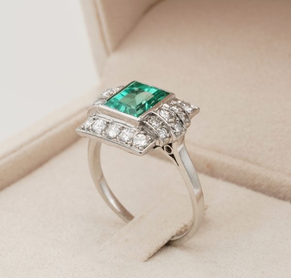 Spectacular Antique Art Deco 2.05ct Colombian Emerald .60ct Diamond Platinum Ring