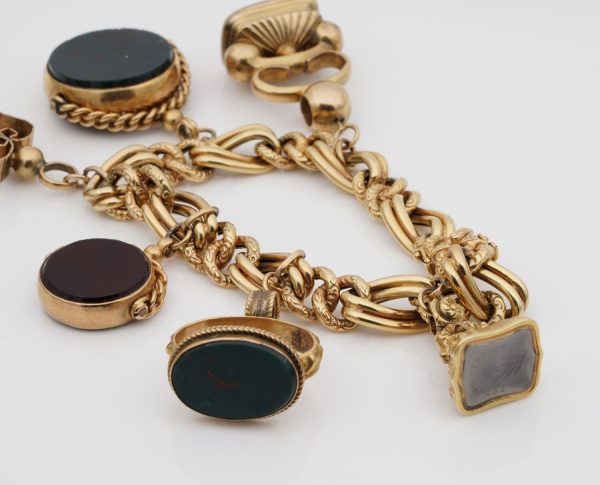 Antique Six Fobs Charm Gold Bracelet