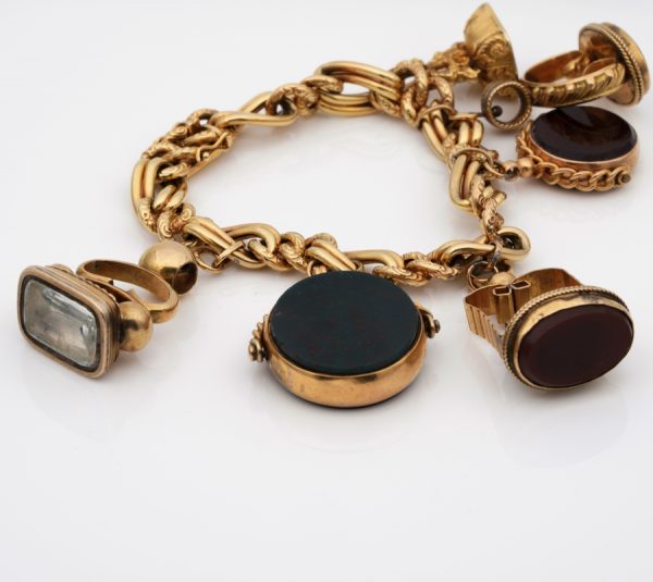 Antique Six Fobs Charm Gold Bracelet