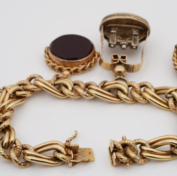 Antique Six Fobs Charm Gold Bracelet