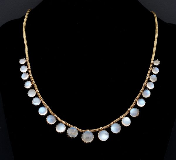 Antique Victorian 36.00ct Moonstone Snake Chain 18ct Necklace