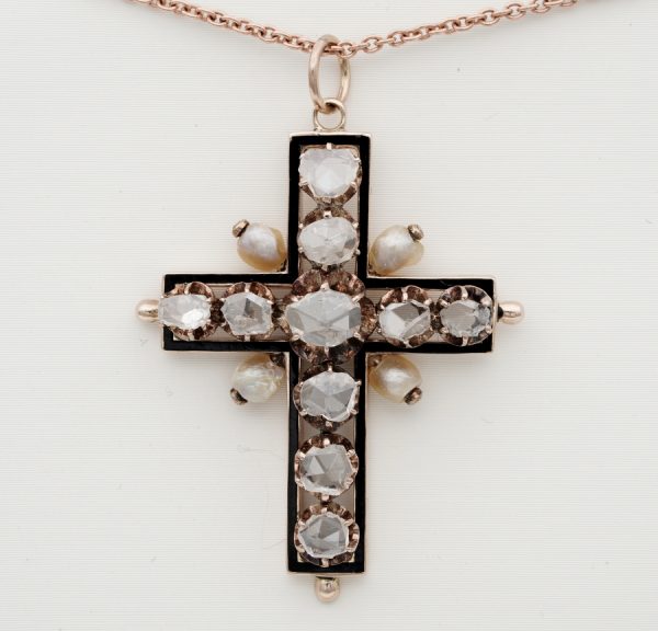 Antique Georgian 3.50ct Rose Cut Diamond Gold Latin Cross