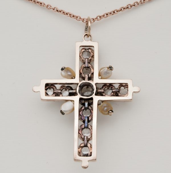Antique Georgian 3.50ct Rose Cut Diamond Gold Latin Cross