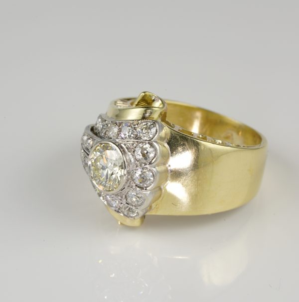 Outstanding Antique Art Deco Rare 1.50ct Diamond Buckle Ring
