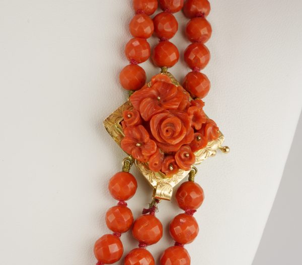 Magnificent Antique Victorian Triple Strand Natural Mediterranean Coral Necklace