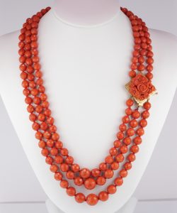 Magnificent Antique Victorian Triple Strand Natural Mediterranean Coral Necklace