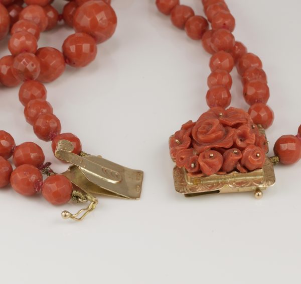 Magnificent Antique Victorian Triple Strand Natural Mediterranean Coral Necklace