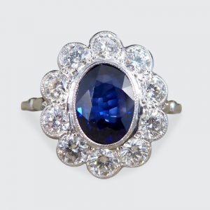 Modern 2.07ct Sapphire and Diamond Cluster Ring