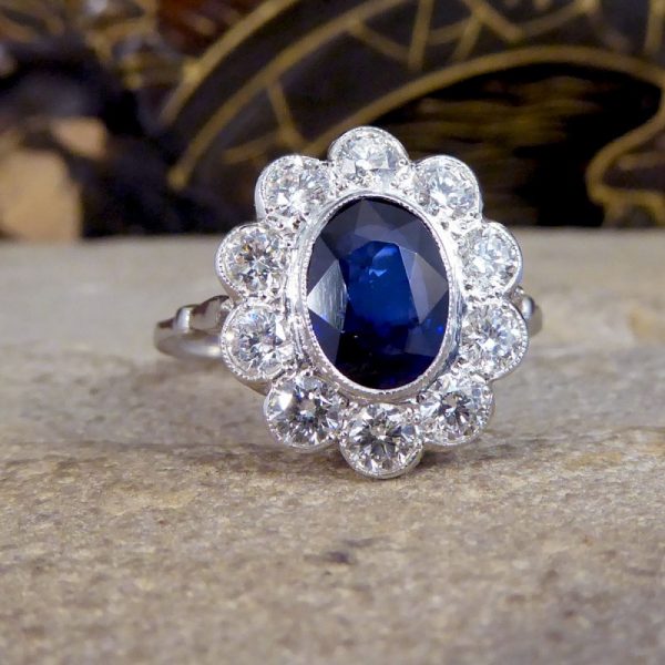Modern 2.07ct Sapphire and Diamond Cluster Ring