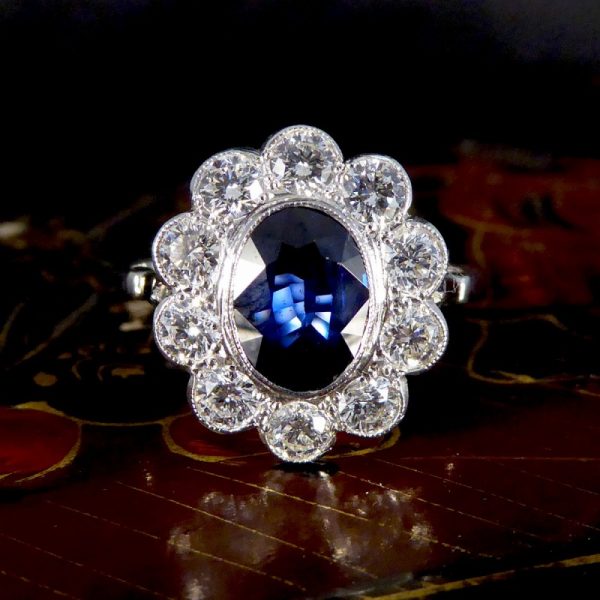 Modern 2.07ct Sapphire and Diamond Cluster Ring