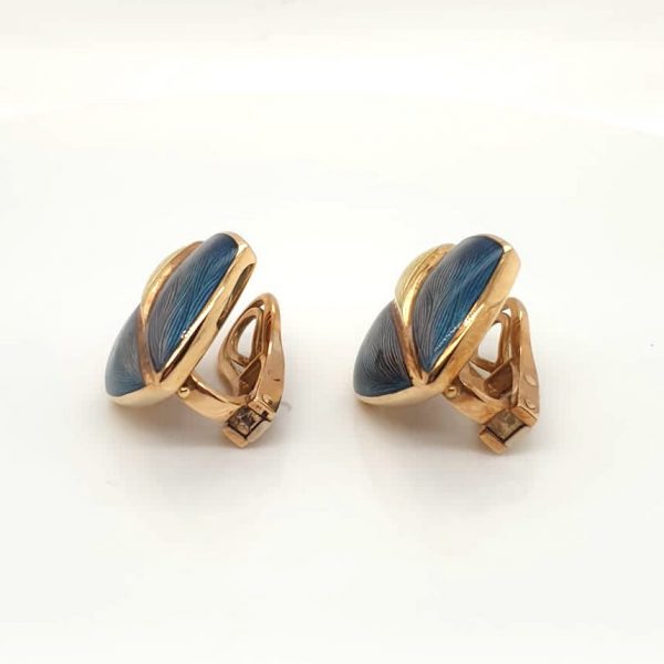 Hand Engraved and Enamelled 18ct Gold Earrings