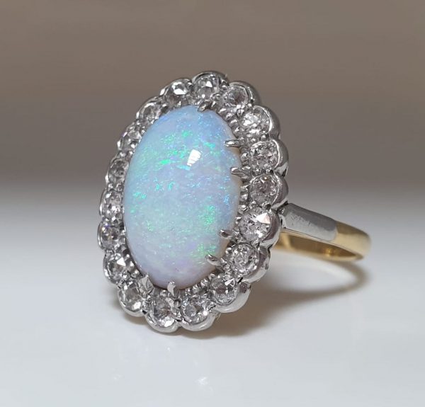 Art DEco opal diamond ring platinum