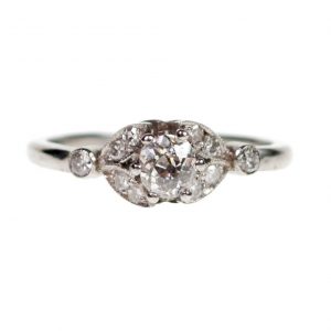 Vintage 0.60ct Old Mine Cut Diamond Leaf Design Ring