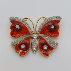 Vintage Diamond and Enamel Butterfly Brooch