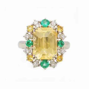 yellow sapphire and emerald dress ring