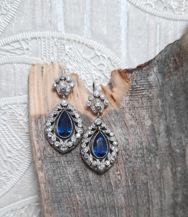 Belle Epoque Sapphire and Diamond Drop Earrings in Platinum