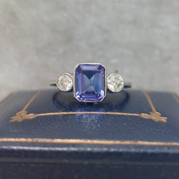 2.20ct Tanzanite and Diamond Trilogy Ring in 18ct White Gold