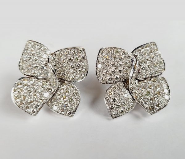Vintage 8ct Pave Diamond Bow Earrings in 18ct White Gold
