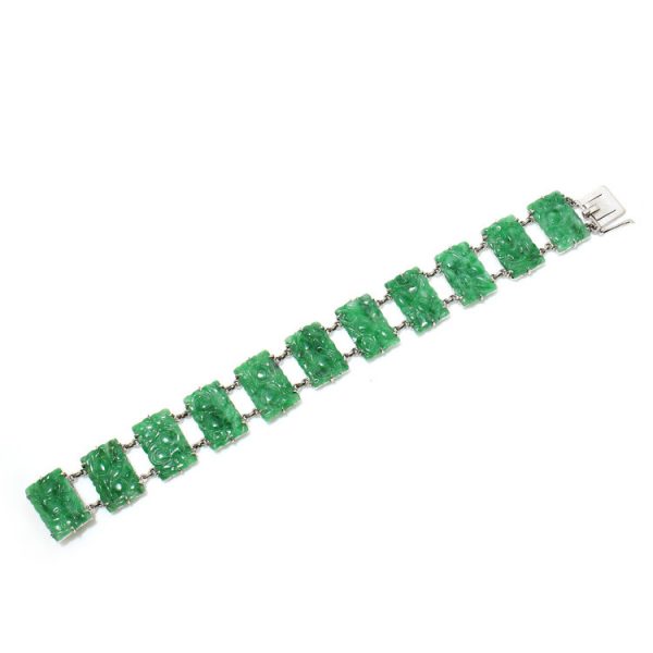 Vintage Jadeite Jade Panel Bracelet, Circa 1970s - Jewellery Discovery