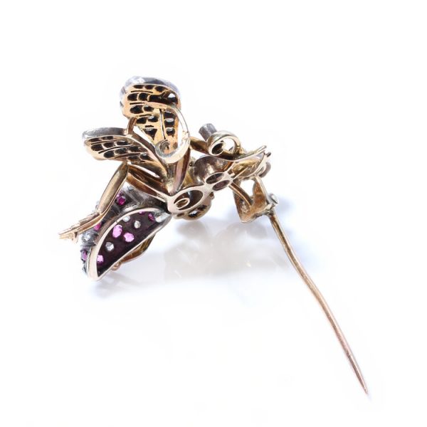 Antique Victorian Insect Brooch with Rose Cut Diamonds, Rubies and Sapphire