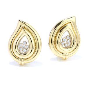 Chopard Happy Diamonds 18ct Yellow Gold Clip On Earrings; 18ct yellow gold pear-shaped earrings with central open section set with diamonds totalling 0.50 carats. Made in USA, Circa 1990s