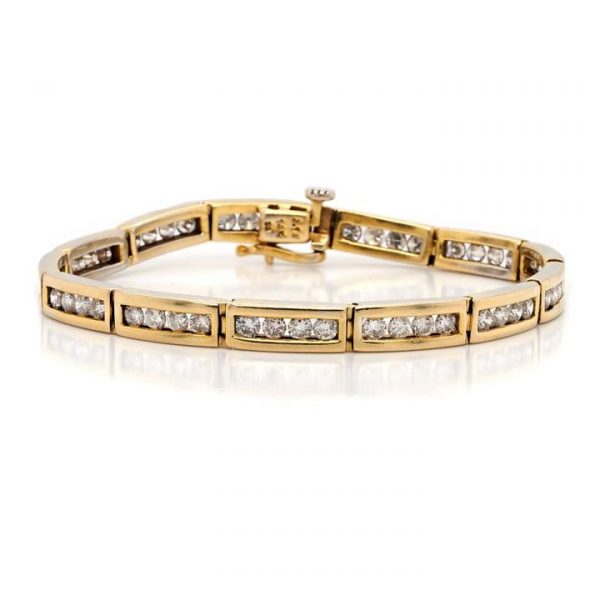 Vintage 14ct Gold Channel Set Diamond Link Bracelet, 3.98 carat total, each open link is channel-set with four diamonds