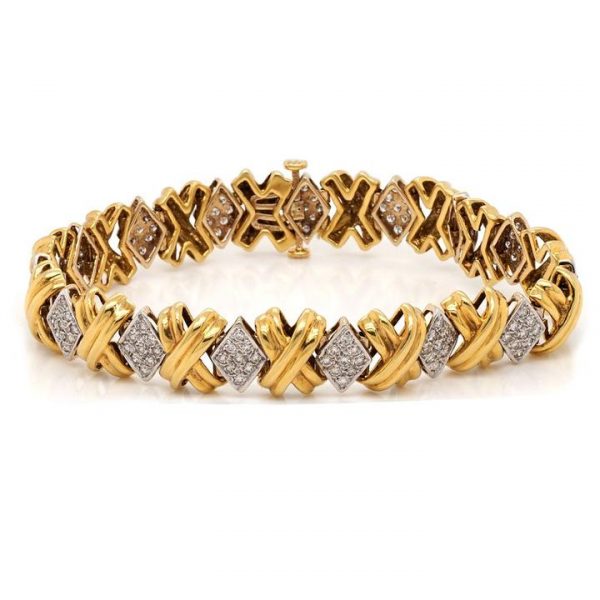 Vintage 18ct Yellow Gold and Diamond Link Bracelet