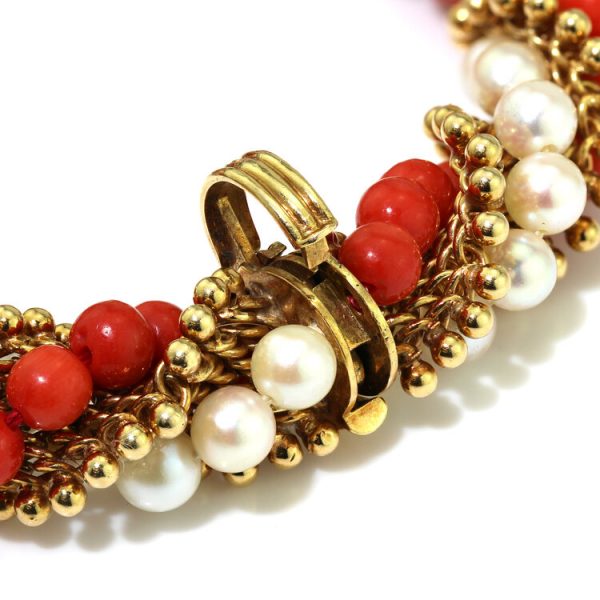 Van Cleef and Arpels 18ct Gold, Coral and Pearl Bead Twirl Bracelet