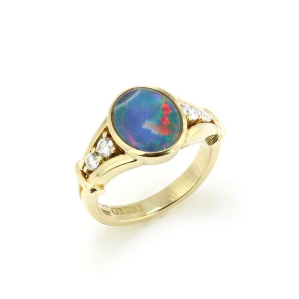 Vintage 2.30ct Black Opal and Diamond Ring by Charles Greig, Circa 1990s