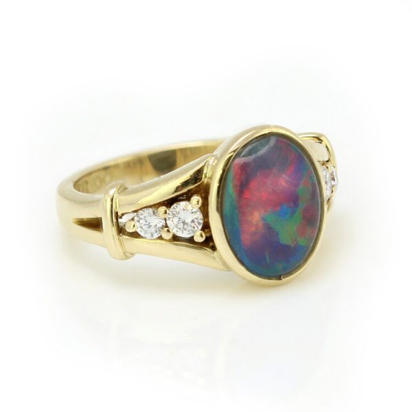 Vintage 2.30ct Black Opal and Diamond Ring by Charles Greig, Circa 1990s