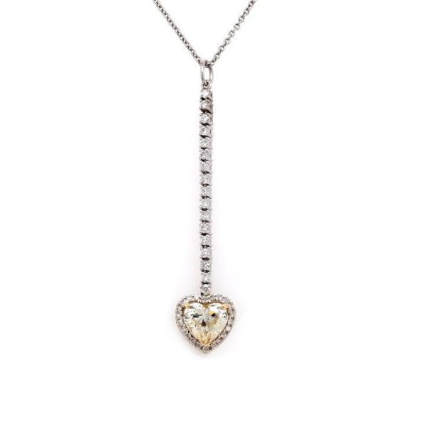 Vintage Heart Shaped Diamond Drop Pendant, 1.40 carats