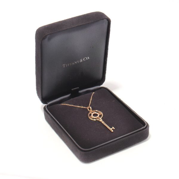 Tiffany and Co 18ct Gold and Diamond Atlas Key Pendant with Chain, in original Tiffany & Co box