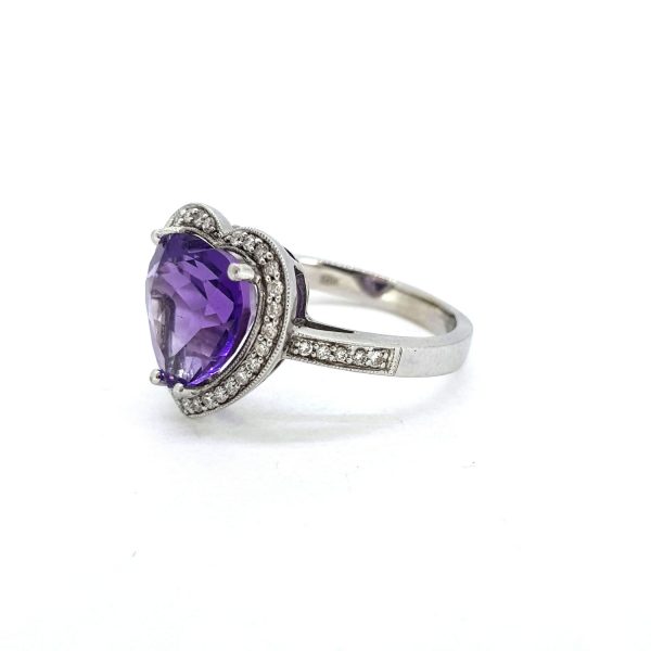 Amethyst and Diamond Heart Shaped Cluster Ring