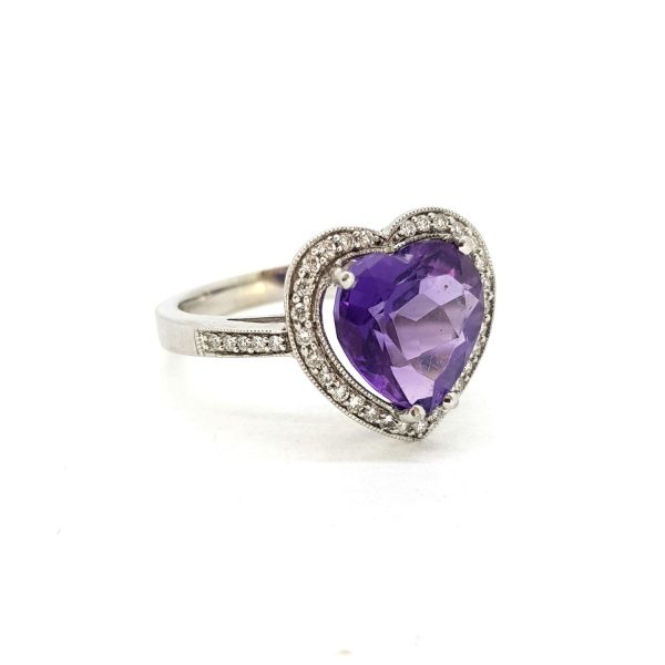 Amethyst and Diamond Heart Shaped Cluster Ring