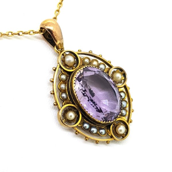 Antique Victorian Amethyst and Pearl Cluster Pendant