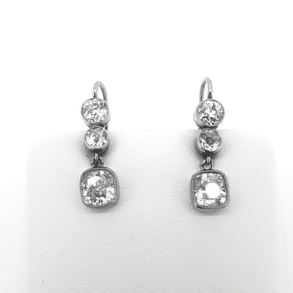 Cushion Cut Diamond Drop Earrings; 3.26 carat total