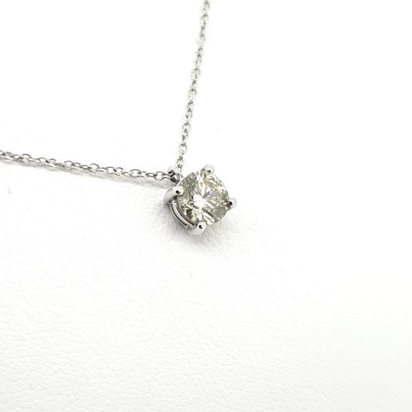 Single Stone Diamond Solitaire Pendant; featuring a 0.70 carat round brilliant-cut diamond, four-claw set and mounted in 18ct white gold