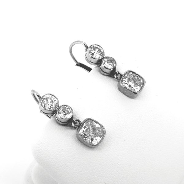 Cushion Cut Diamond Drop Earrings; 3.26 carat total