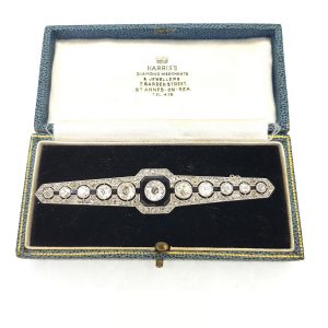Vintage Onyx and Diamond Brooch 6 carat total