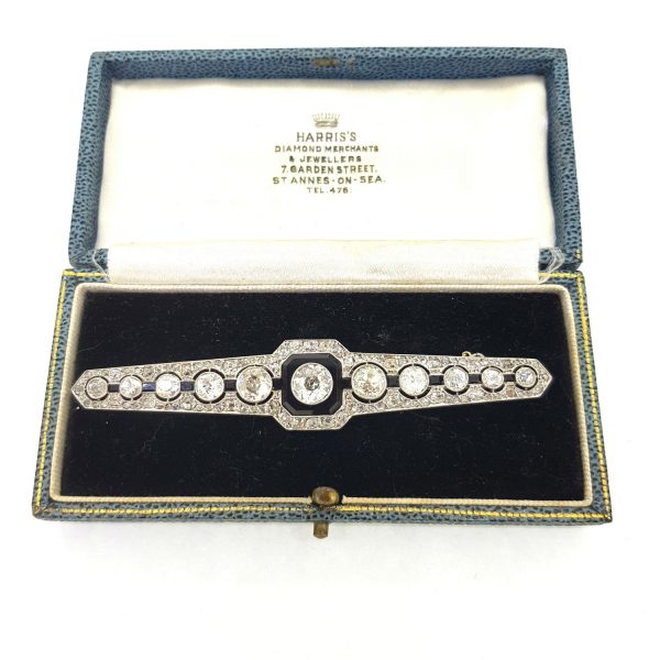 Vintage Onyx and Diamond Brooch 6 carat total