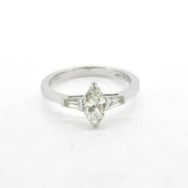 0.57ct Marquise Cut Diamond Ring with Tapered Baguette Shoulders