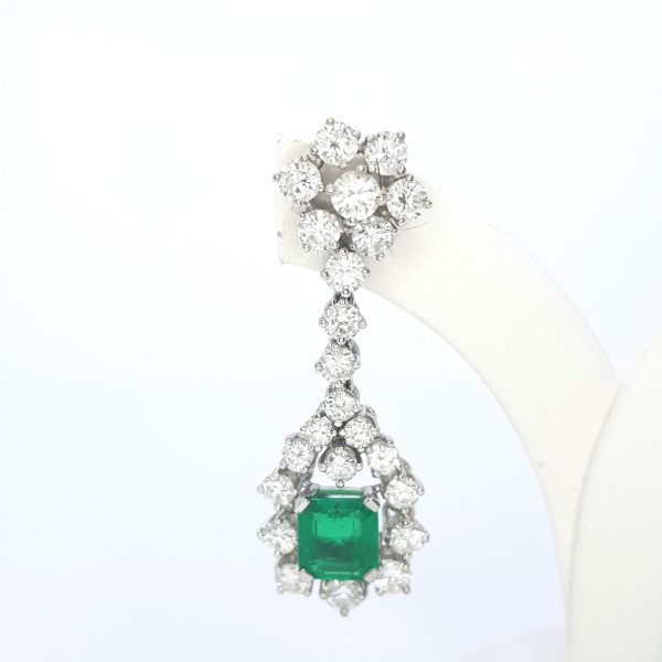 Colombian Emerald and Diamond Cluster Drop Earrings