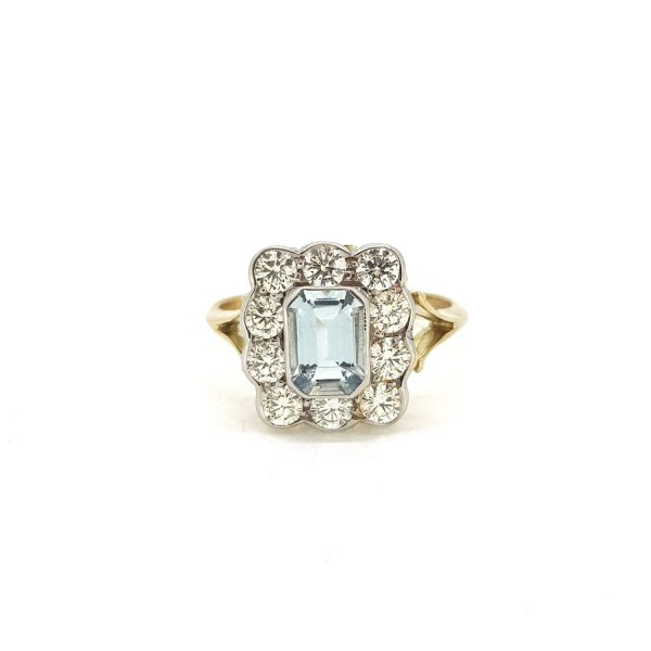 Aquamarine and Diamond Floral Cluster Ring