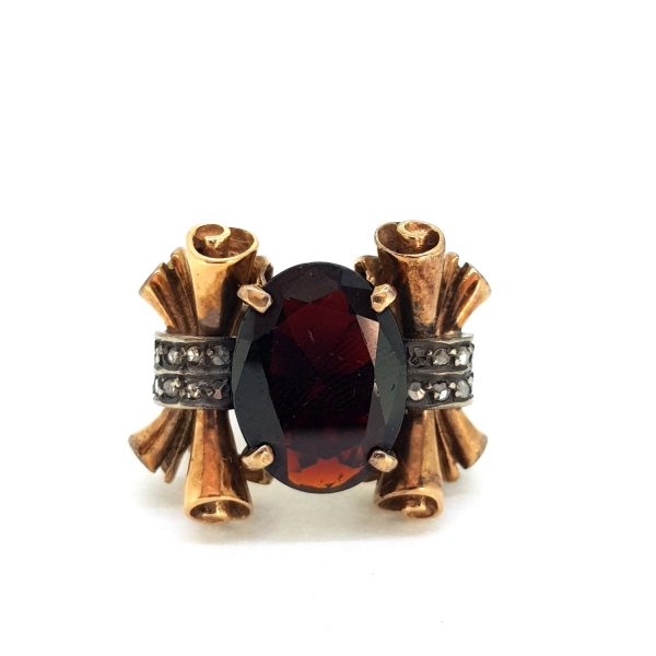 Antique Garnet and Scrolled Gold Dress Ring