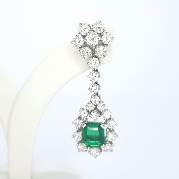 Colombian Emerald and Diamond Cluster Drop Earrings