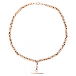 Heavy Vintage Rose Gold Fancy Link Albert Watch Chain with T-Bar